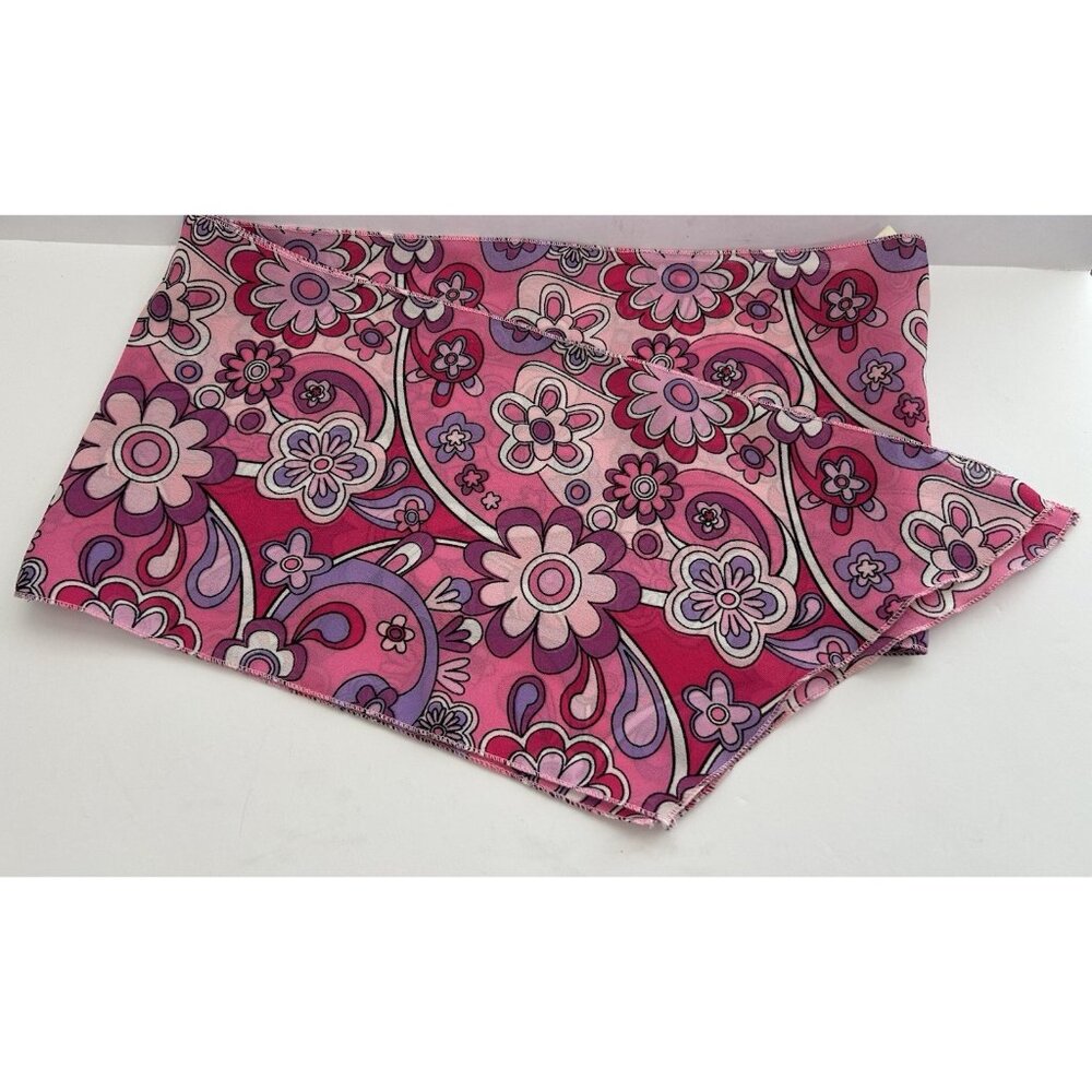 Vintage Pink Ponytail Scarf Whimsical Retro Flower Power Psychedelic GoGo Groovy - Picture 3 of 5